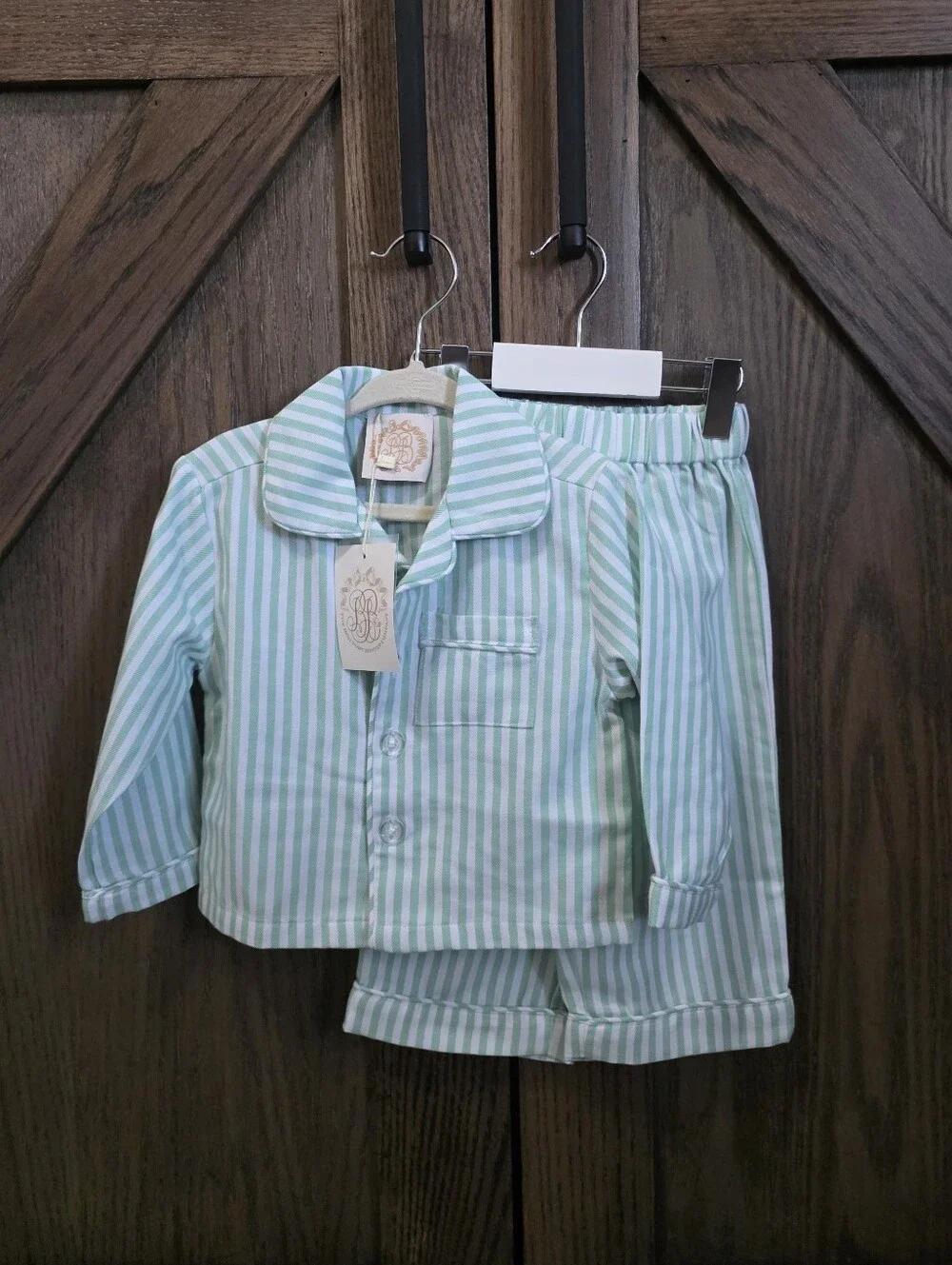 NWT The Beaufort Bonnet Company Mint Green and White Striped Kids Pajama Set